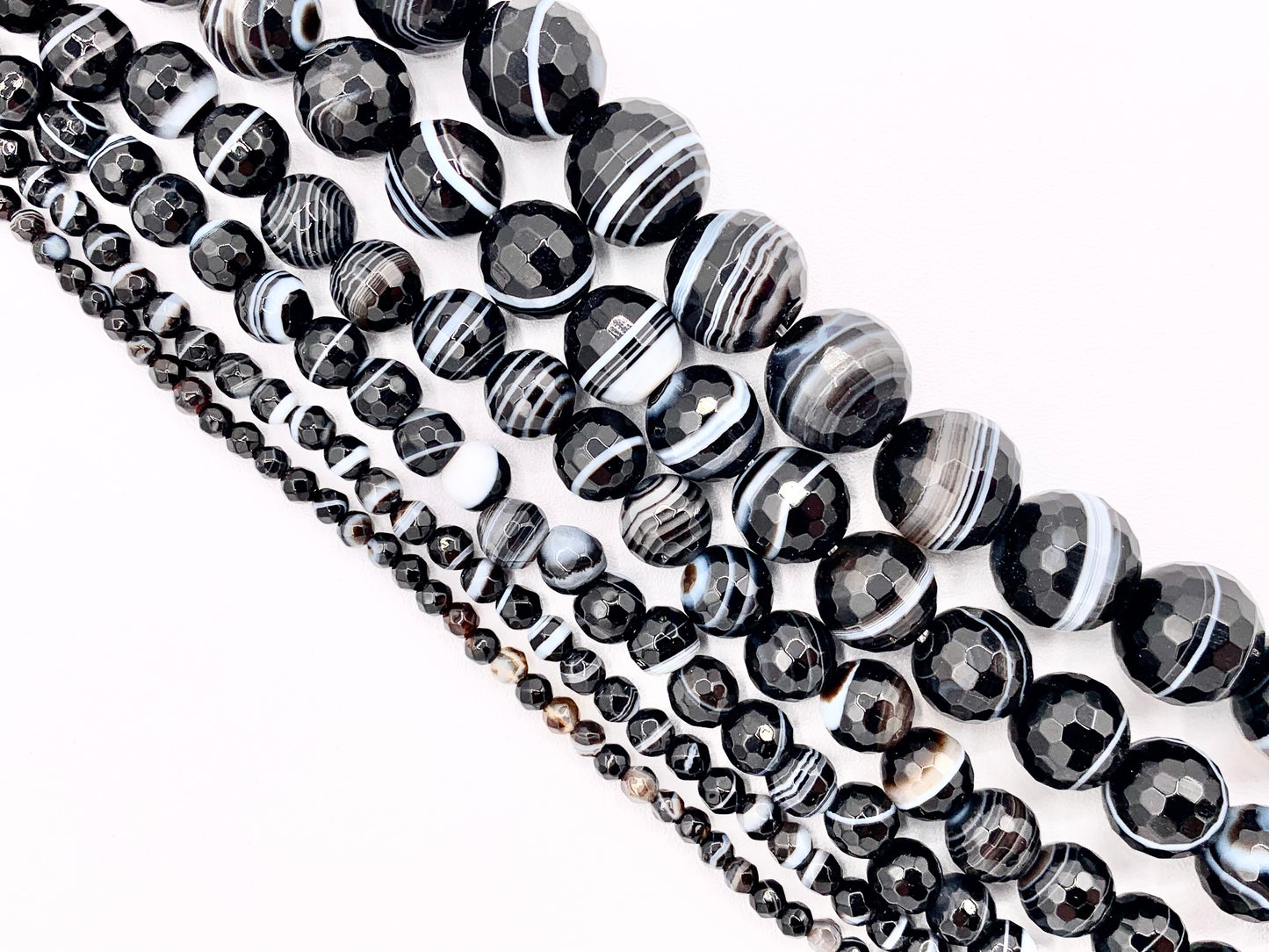 Grade AAA Black Sardonyx with White Stripes Agate Round Shiny Polished Faceted Natural Stone Beads 3mm 4mm 6mm 8mm 10mm 12mm Around 14-15"