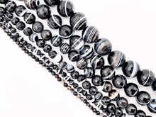 Load image into Gallery viewer, Grade AAA Black Sardonyx with White Stripes Agate Round Shiny Polished Faceted Natural Stone Beads 3mm 4mm 6mm 8mm 10mm 12mm Around 14-15&quot;
