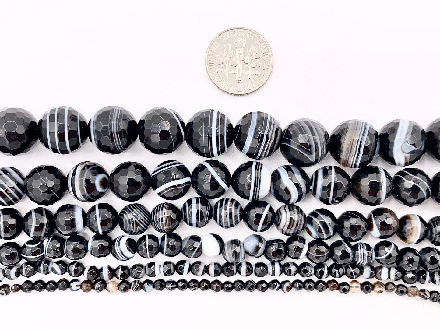 Grade AAA Black Sardonyx with White Stripes Agate Round Shiny Polished Faceted Natural Stone Beads 3mm 4mm 6mm 8mm 10mm 12mm Around 14-15"