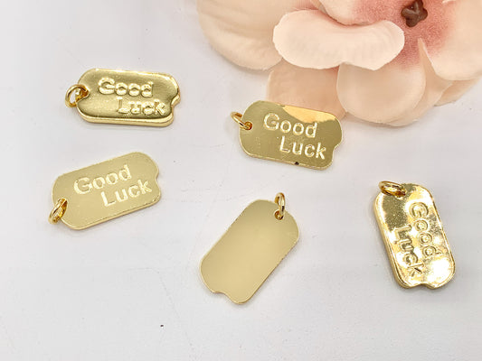 Good Luck Rectangle Tag Charms Cute Lucky Dog Tag Pendants in 18K Gold plated Copper 5 PCS