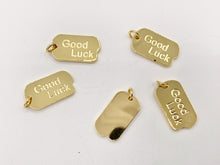 Load image into Gallery viewer, Good Luck Rectangle Tag Charms Cute Lucky Dog Tag Pendants in 18K Gold plated Copper 5 PCS
