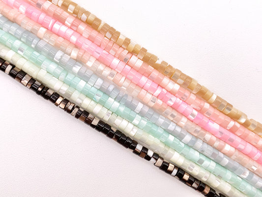 4mm Natural Trocas/Trochidae Shell Heishi Beads Mosaic Disc Shape Beads Around 15" Available in 8 Colors