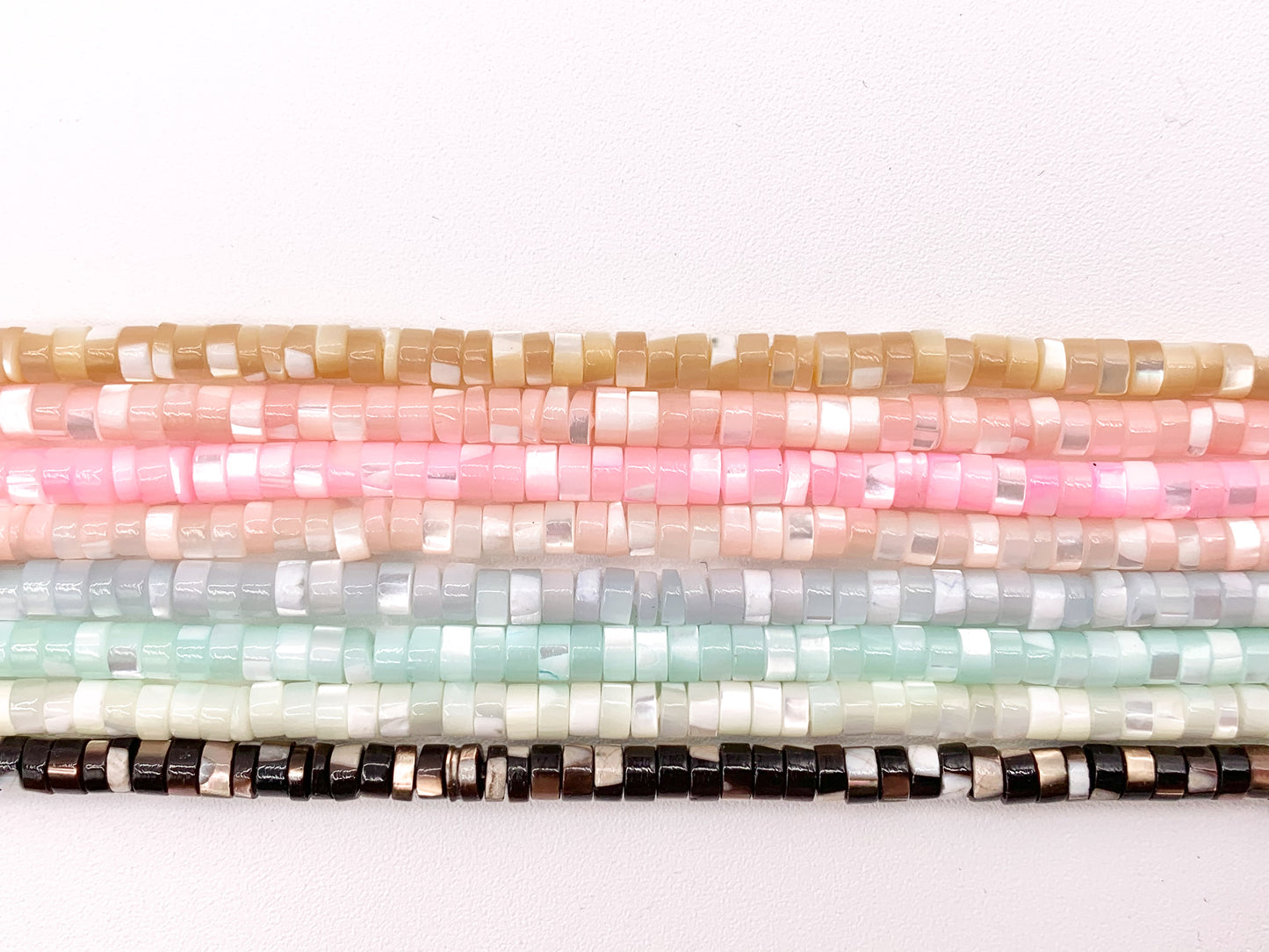 4mm Natural Trocas/Trochidae Shell Heishi Beads Mosaic Disc Shape Beads Around 15" Available in 8 Colors