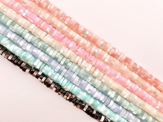 5-6mm Natural Trocas/Trochidae Shell Heishi Beads Mosaic Disc Shape Beads Around 15" Available in 8 Colors
