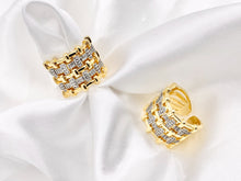 Load image into Gallery viewer, 2 Tone Thick Chunky Adjustable Ring in Real Gold/Platinum 18K Plated Copper CZ Pave  3 PCS
