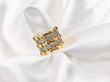 Load image into Gallery viewer, 2 Tone Thick Chunky Adjustable Ring in Real Gold/Platinum 18K Plated Copper CZ Pave  3 PCS
