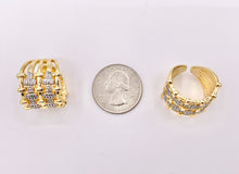 Load image into Gallery viewer, 2 Tone Thick Chunky Adjustable Ring in Real Gold/Platinum 18K Plated Copper CZ Pave  3 PCS
