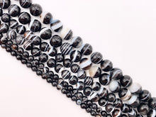 Load image into Gallery viewer, Grade AAA Black Sardonyx with White Stripes Agate Round Smooth Shiny Polished Natural Stone Beads 4mm 6mm 8mm 10mm Around 14-15&quot;
