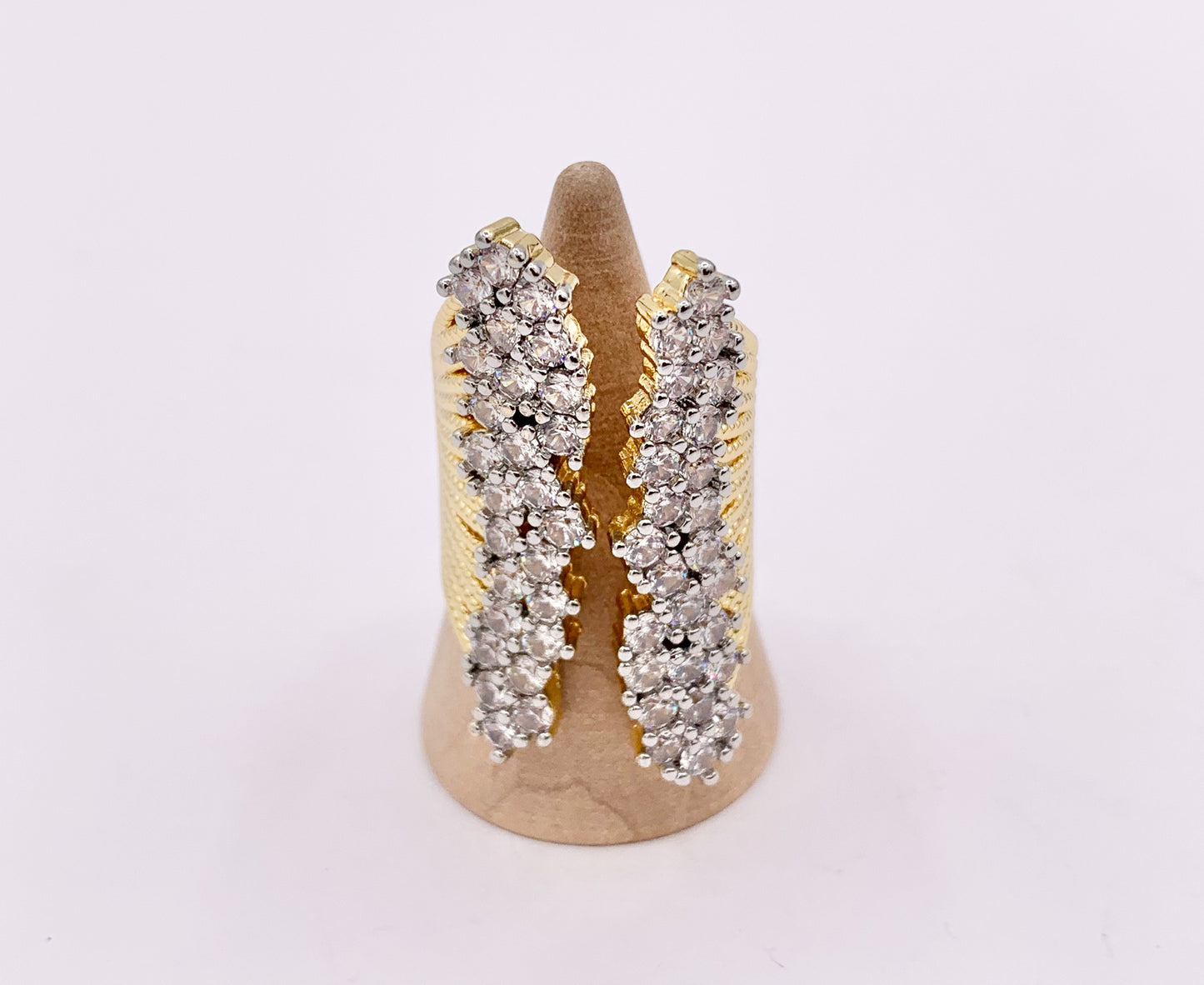 2 Tone Thick Chunky Front Open Adjustable Ring in Real Gold/Platinum 18K Plated Copper CZ Pave 3 PCS