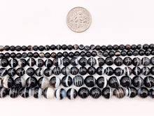 Load image into Gallery viewer, Grade AAA Black Sardonyx with White Stripes Agate Round Smooth Shiny Polished Natural Stone Beads 4mm 6mm 8mm 10mm Around 14-15&quot;
