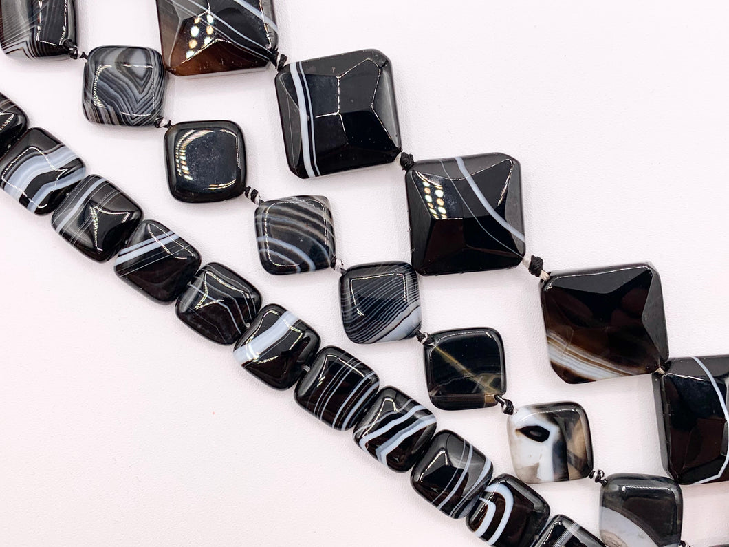 Grade AAA Black Sardonyx with White Stripes Agate Shiny Polished Square And Diamond Shape Natural Stone Beads Around 15