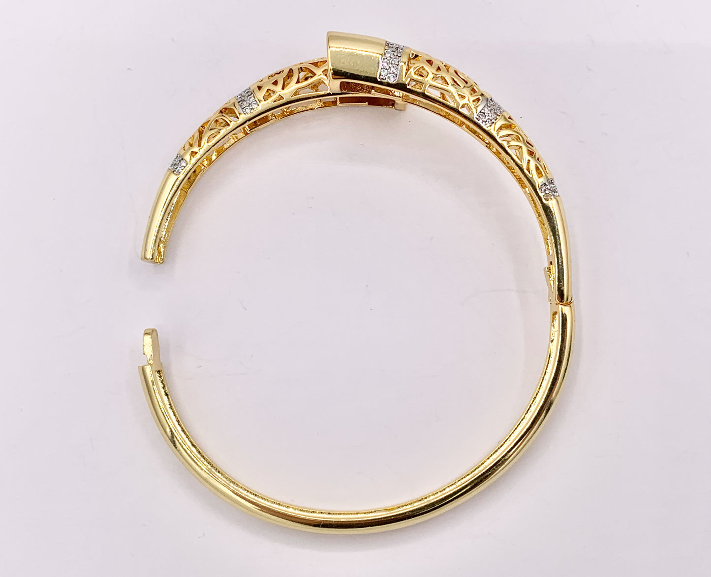2 Tone Filigree Bypass Bangle in Gold/Silver Plated over Brass 6.5" 1 PC