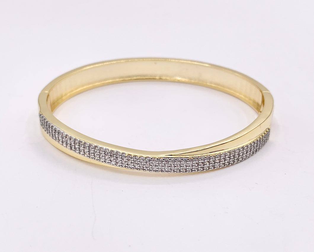 2 Tone Minimalist Wrap Bangle in Gold/Silver Plated over Brass 6.5