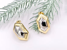 Load image into Gallery viewer, 2 Tone Minimalist Hexagon Shaped Earring Studs in 18K Gold/Silver Plated Over Brass  3 PAIRS
