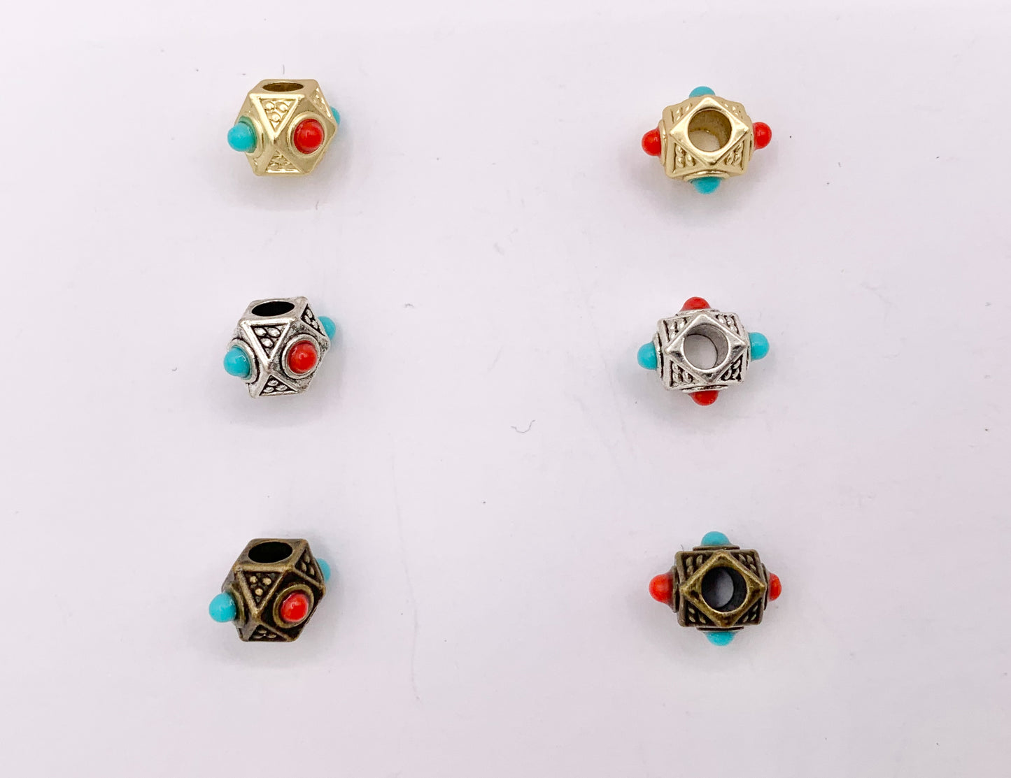 6x9mm Pewter Cube Faceted Spacer Beads with Red & Blue Beads Tiny Nugget Space Beads for Jewelry Making Antique Gold, Silver, Bronze