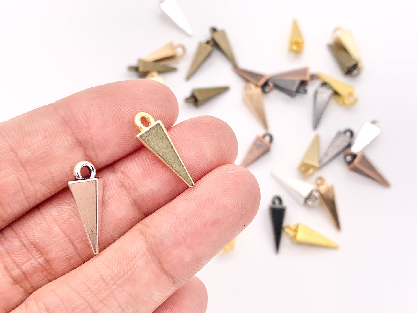 5x16mm Pewter Spike Charms Bulk Order in Matte Gold, Gold, Rosy Gold, Silver, Brass, Copper and Gunmetal