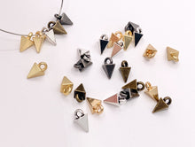 Load image into Gallery viewer, 5x10mm Pewter Tiny Spike Charms Bulk Order in Matte Gold, Rosy Gold, Silver, Brass and Gunmetal
