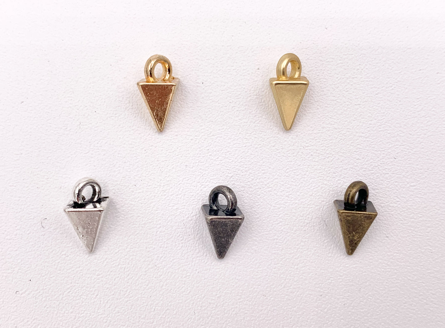 5x10mm Pewter Tiny Spike Charms Bulk Order in Matte Gold, Rosy Gold, Silver, Brass and Gunmetal