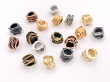 Load image into Gallery viewer, 11x14mm Pewter Roped Twisted Tube Large Hole Wrapped Textured Spacer Beads Rosy Gold, Matte Gold, Silver, Bronze, Copper And Gunmetal
