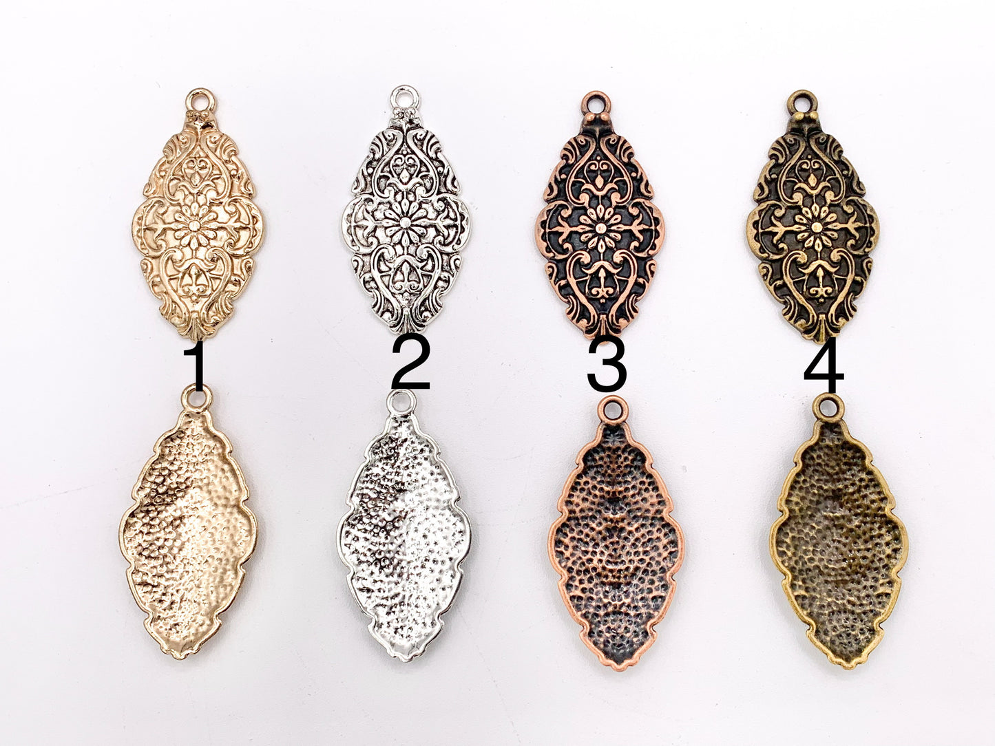 28x56mm Pewter Flower Carved Shield Pendants Beautiful Antique Looking Oval Pendant in 11 Colors