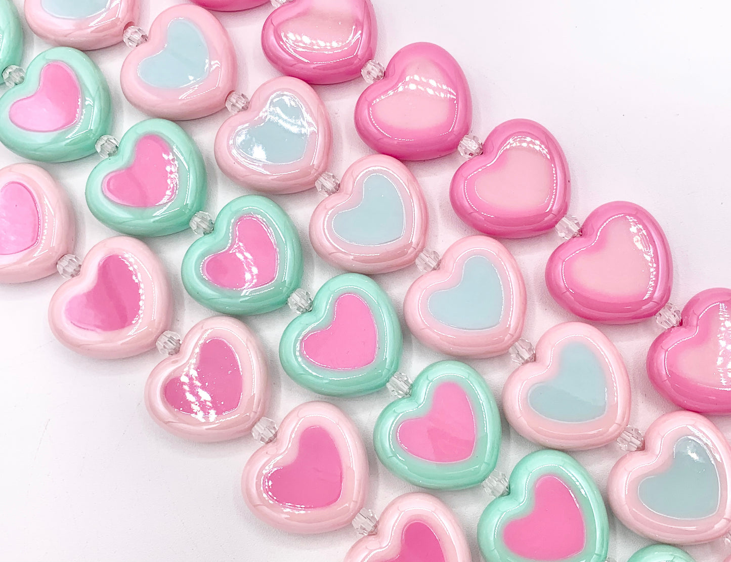 30x26mm 2 Tone Acrylic Shiny Heart Shape Beads Large Hole Valentine's Day Heart Beads 11-12" Long | Available in 4 Colors