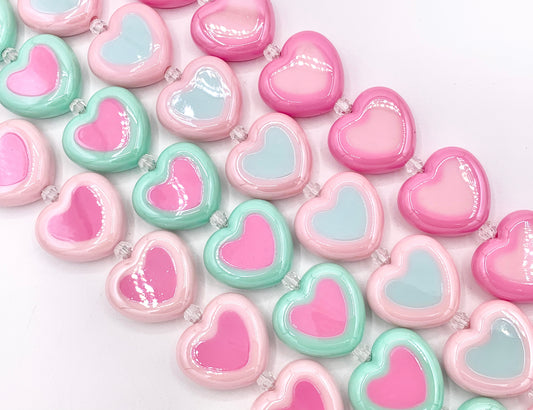 30x26mm 2 Tone Acrylic Shiny Heart Shape Beads Large Hole Valentine's Day Heart Beads 11-12" Long | Available in 4 Colors