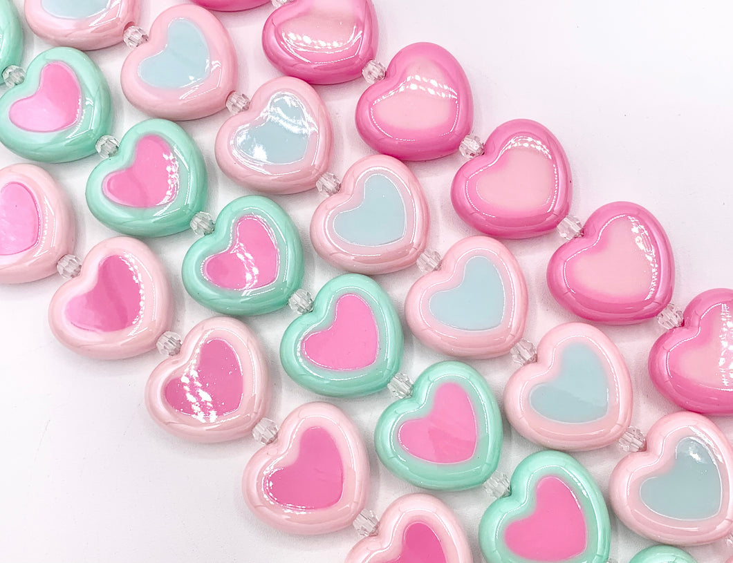 30x26mm 2 Tone Acrylic Shiny Heart Shape Beads Large Hole Valentine's Day Heart Beads 11-12