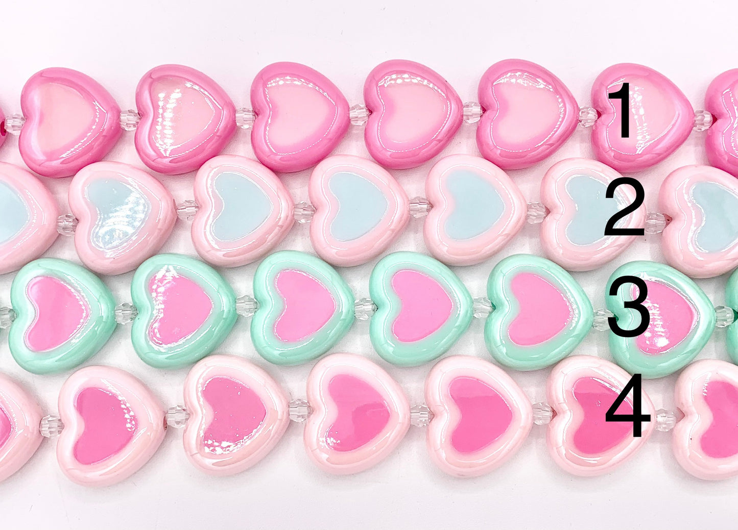 30x26mm 2 Tone Acrylic Shiny Heart Shape Beads Large Hole Valentine's Day Heart Beads 11-12" Long | Available in 4 Colors