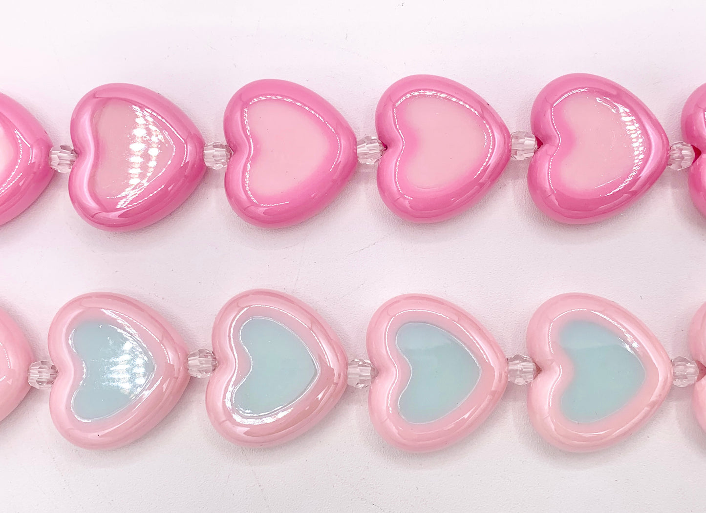 30x26mm 2 Tone Acrylic Shiny Heart Shape Beads Large Hole Valentine's Day Heart Beads 11-12" Long | Available in 4 Colors