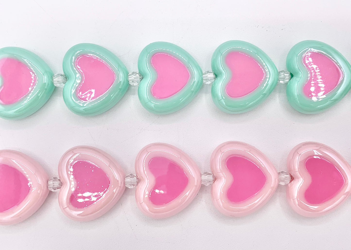 30x26mm 2 Tone Acrylic Shiny Heart Shape Beads Large Hole Valentine's Day Heart Beads 11-12" Long | Available in 4 Colors