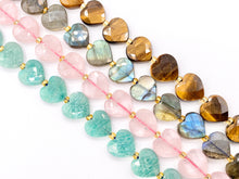 Cargar imagen en el visor de la galería, 12mm Shiny Heart Shape Hand Cut Gemstone Beads Valentine&#39;s Day Heart Beads 15&quot; Tiger&#39;s Eye/Labradorite/Rose Quartz/Peruvian Amazonite
