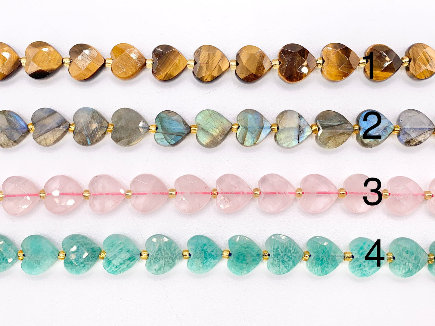 12mm Shiny Heart Shape Hand Cut Gemstone Beads Valentine's Day Heart Beads 15" Tiger's Eye/Labradorite/Rose Quartz/Peruvian Amazonite