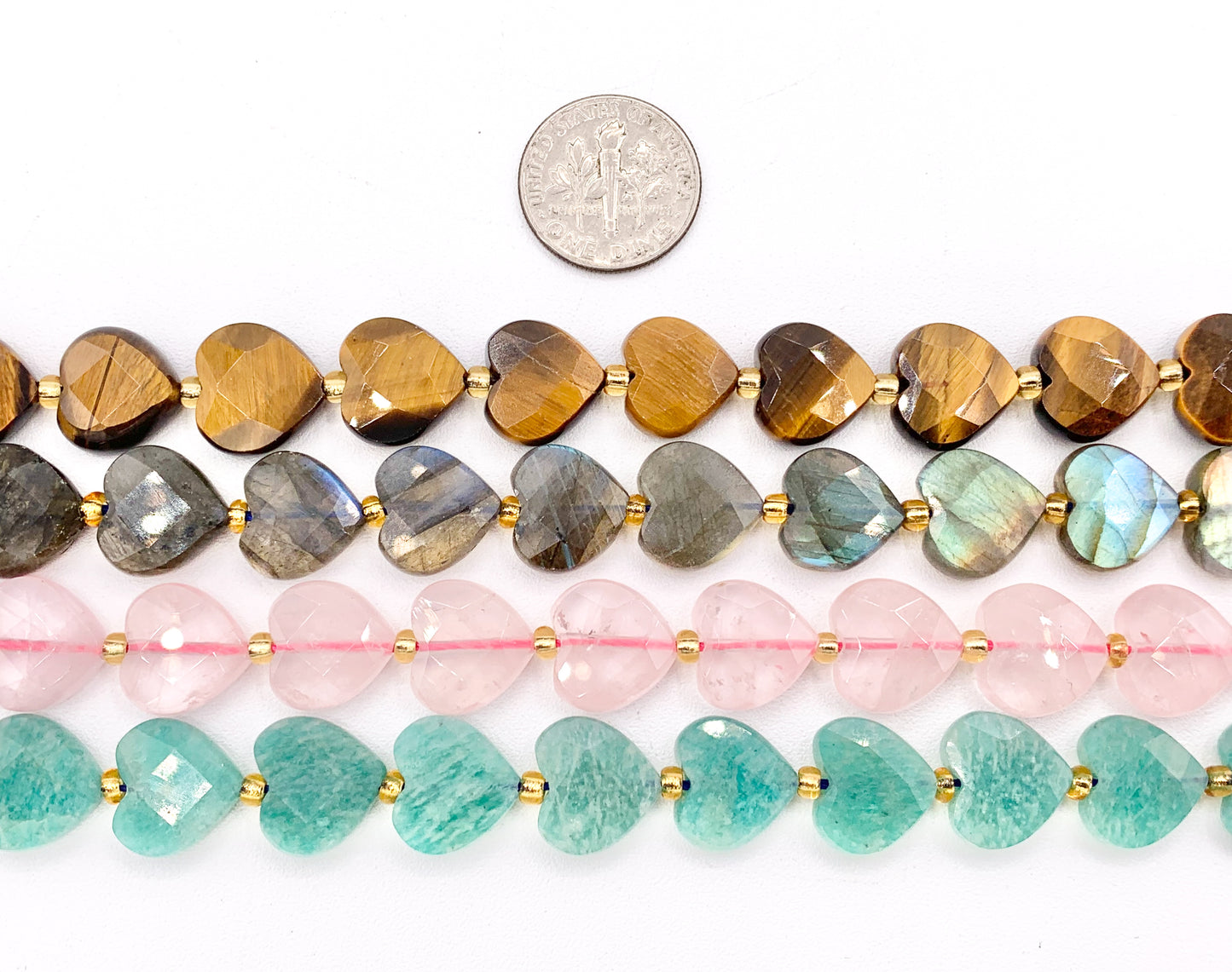 12mm Shiny Heart Shape Hand Cut Gemstone Beads Valentine's Day Heart Beads 15" Tiger's Eye/Labradorite/Rose Quartz/Peruvian Amazonite