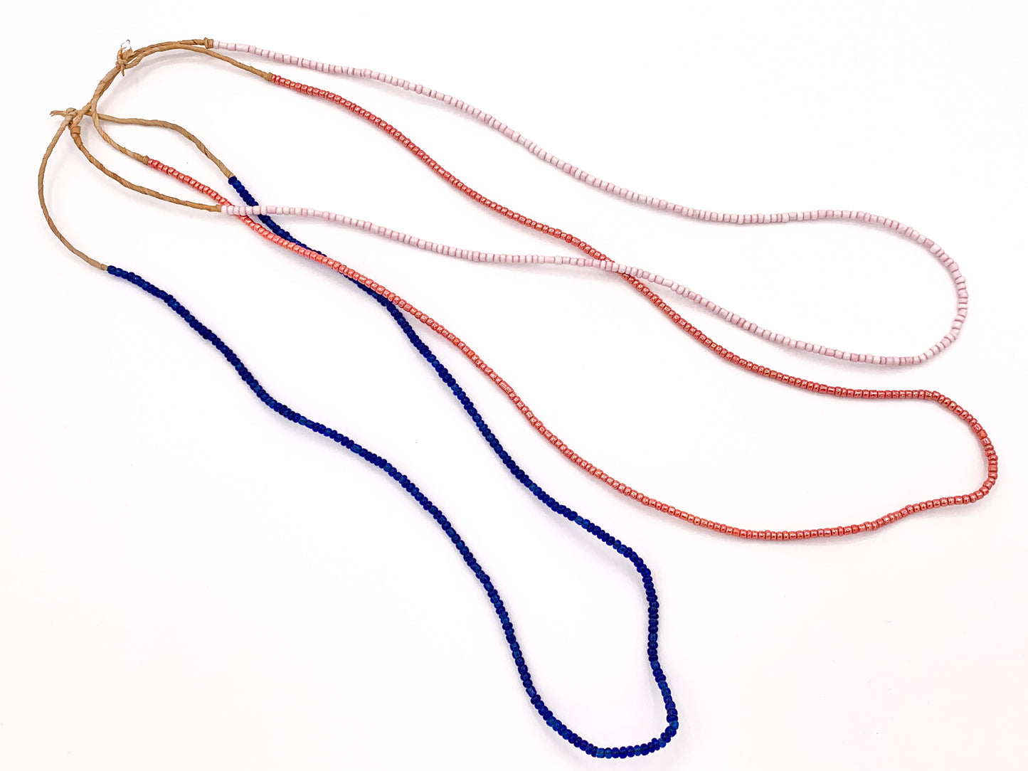 3mm African Sandcast Seed Beads Handmade Glass Beads From Ghana in Coral, Light Pink And Blue