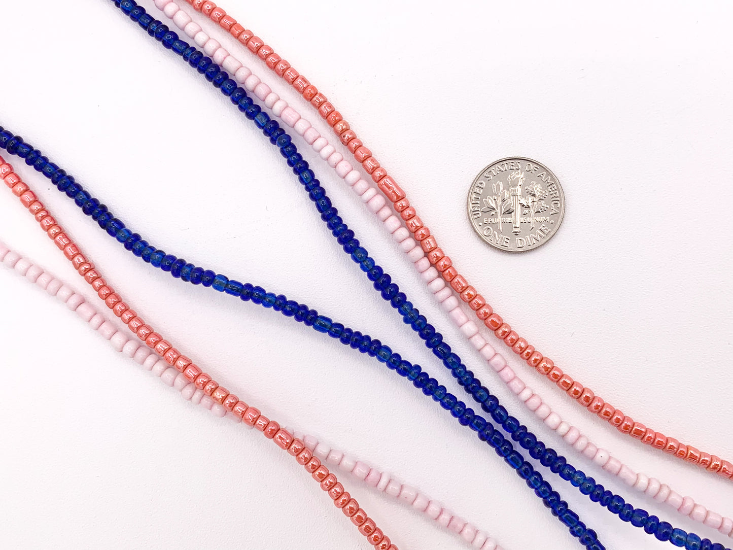 3mm African Sandcast Seed Beads Handmade Glass Beads From Ghana in Coral, Light Pink And Blue