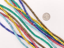 Load image into Gallery viewer, 4mm African Sandcast Electroplated Seed Beads Handmade Glass Beads From Ghana in Red, Baby Blue, Yellow, Dark Blue, Antique Gold And Green
