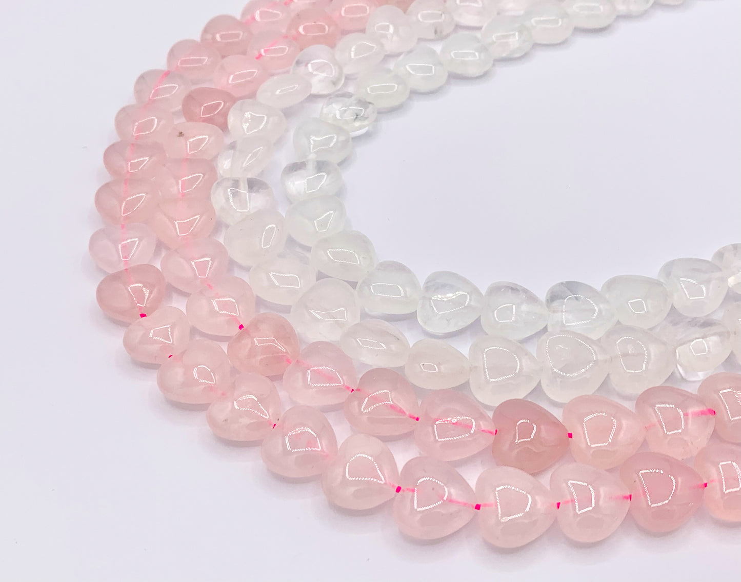 12mm Shiny Heart Shape Natural Quartz/ Rose Quartz Gemstone Beads Valentine's Day White And Pink Heart Beads 15" Price Per Strand