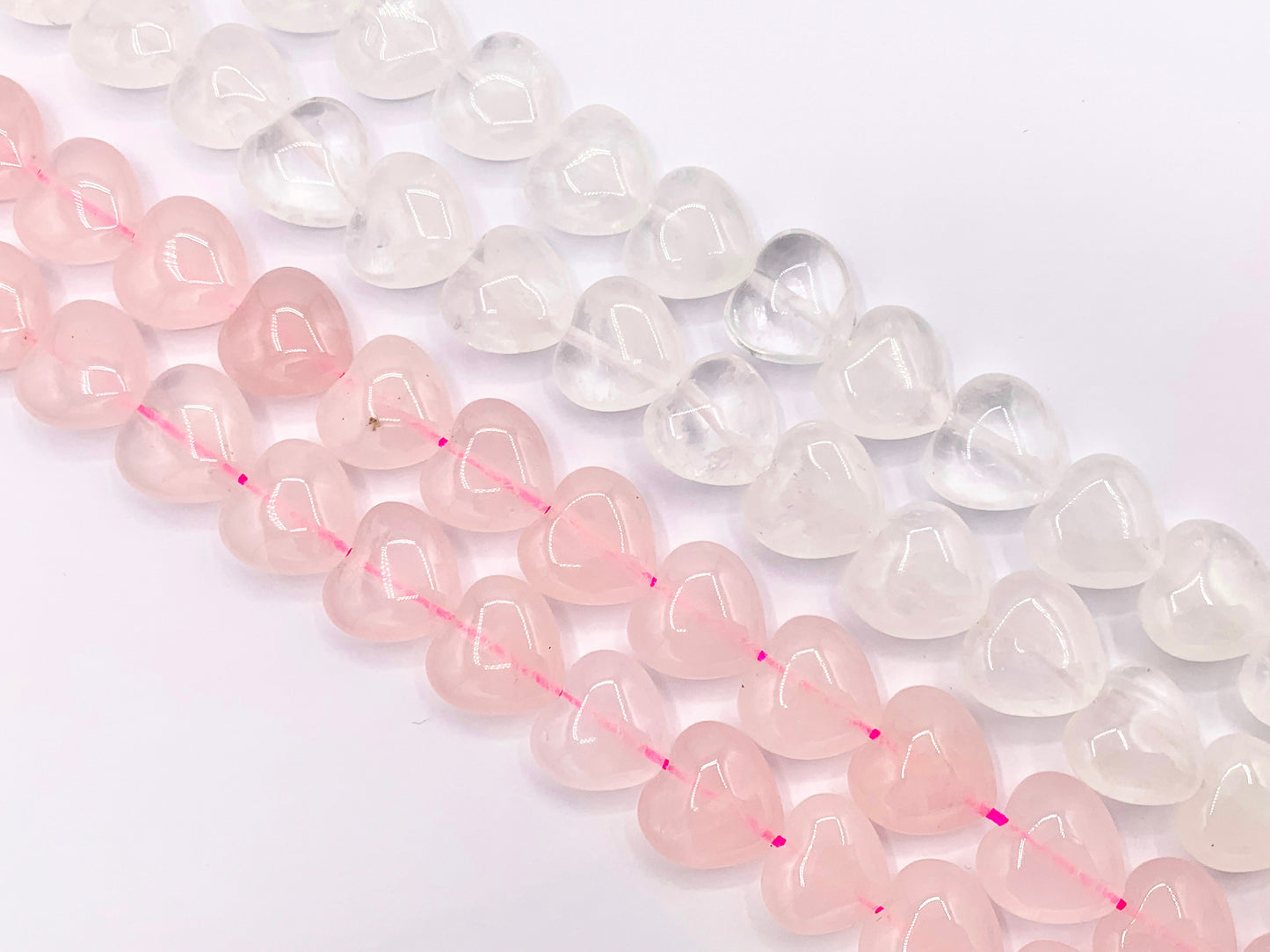 12mm Shiny Heart Shape Natural Quartz/ Rose Quartz Gemstone Beads Valentine's Day White And Pink Heart Beads 15" Price Per Strand