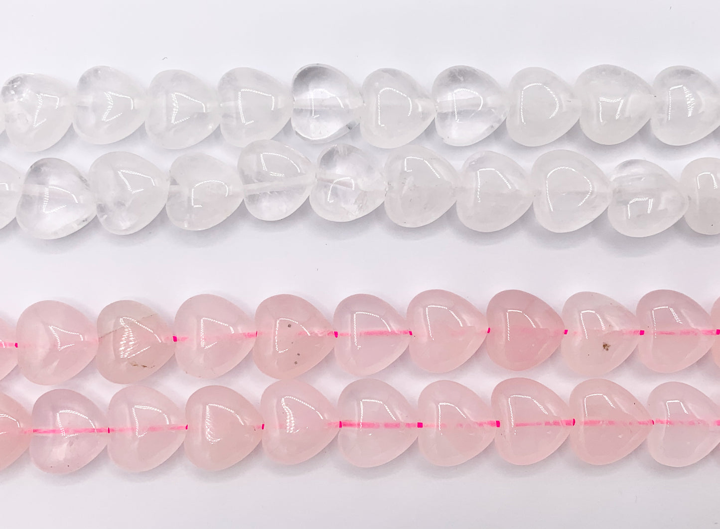 12mm Shiny Heart Shape Natural Quartz/ Rose Quartz Gemstone Beads Valentine's Day White And Pink Heart Beads 15" Price Per Strand