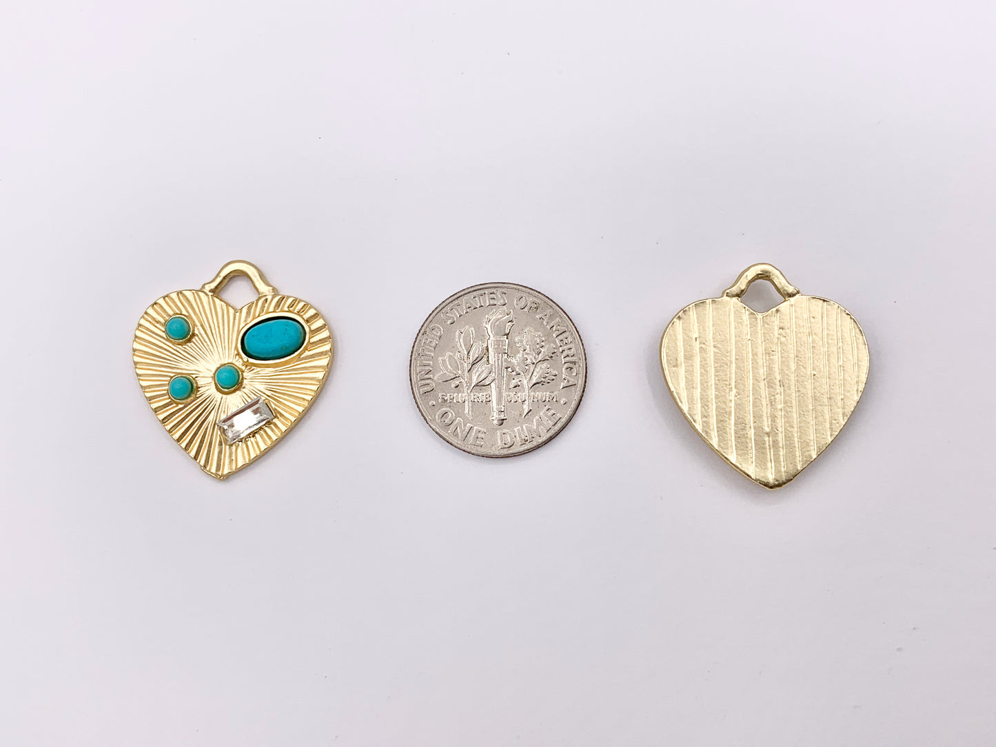 20mm Pewter Heart With Turquoise Charms Valentine's Day Heart Pendants in Matte Gold, Silver and Bronze Color