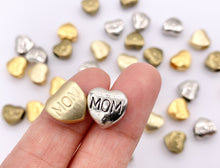 Load image into Gallery viewer, 10mm Pewter Heart Spacer Beads Double Sided MOM Puffy Heart Space Beads in Gold, Matte Gold, Silver and Bronze Color
