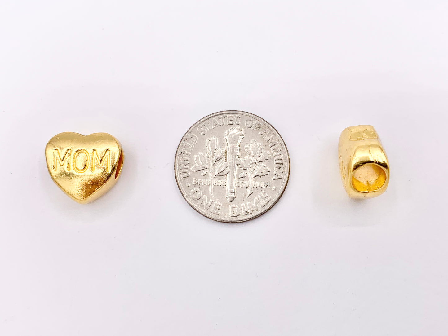 10mm Pewter Heart Spacer Beads Double Sided MOM Puffy Heart Space Beads in Gold, Matte Gold, Silver and Bronze Color