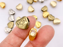 Load image into Gallery viewer, 10mm Pewter Heart Spacer Beads Double Sided MOM Puffy Heart Space Beads in Gold, Matte Gold, Silver and Bronze Color
