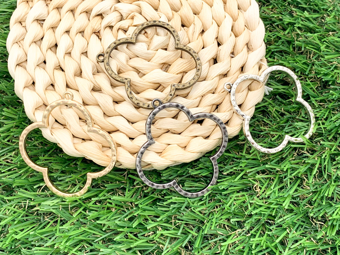 40x44mm Pewter Clover Pendants Cute Cut Out Quatrefoil Pendants Bulk Order in Gold, Silver, Brass, and Gunmetal