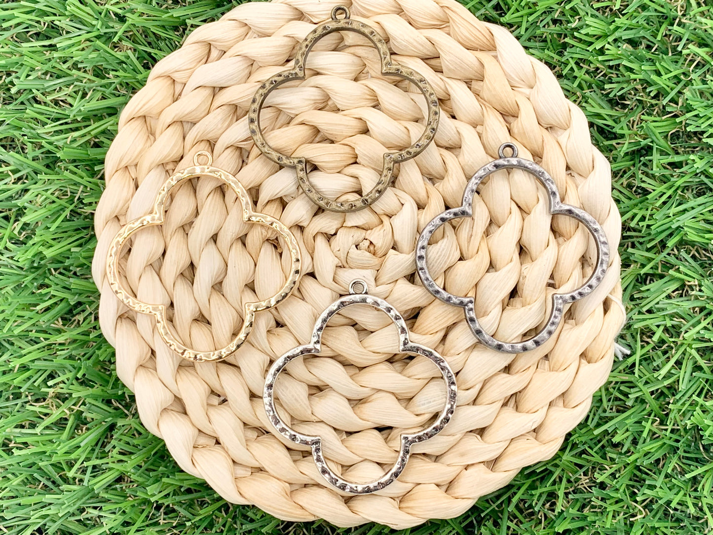 40x44mm Pewter Clover Pendants Cute Cut Out Quatrefoil Pendants Bulk Order in Gold, Silver, Brass, and Gunmetal