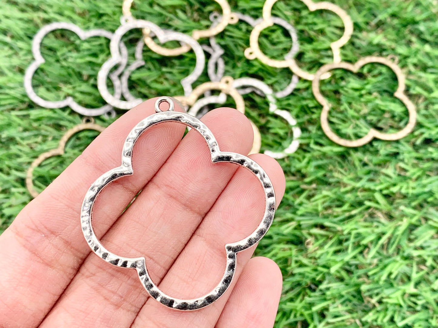 40x44mm Pewter Clover Pendants Cute Cut Out Quatrefoil Pendants Bulk Order in Gold, Silver, Brass, and Gunmetal