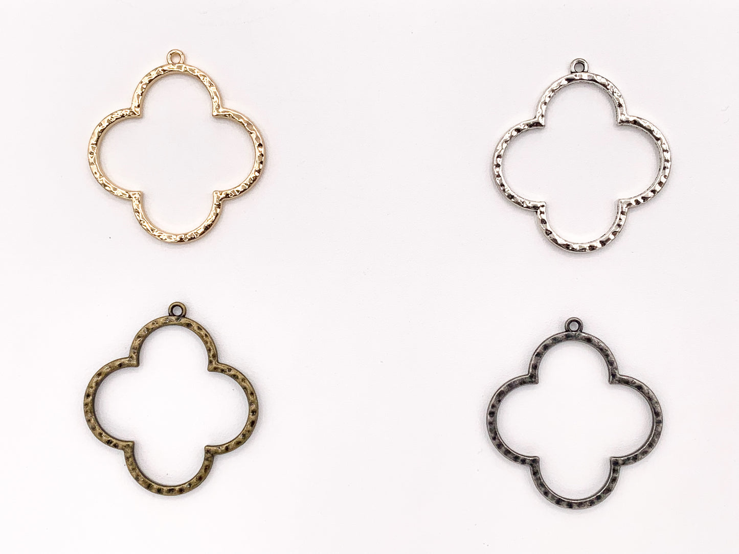 40x44mm Pewter Clover Pendants Cute Cut Out Quatrefoil Pendants Bulk Order in Gold, Silver, Brass, and Gunmetal