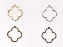 Load image into Gallery viewer, 40x44mm Pewter Clover Pendants Cute Cut Out Quatrefoil Pendants Bulk Order in Gold, Silver, Brass, and Gunmetal
