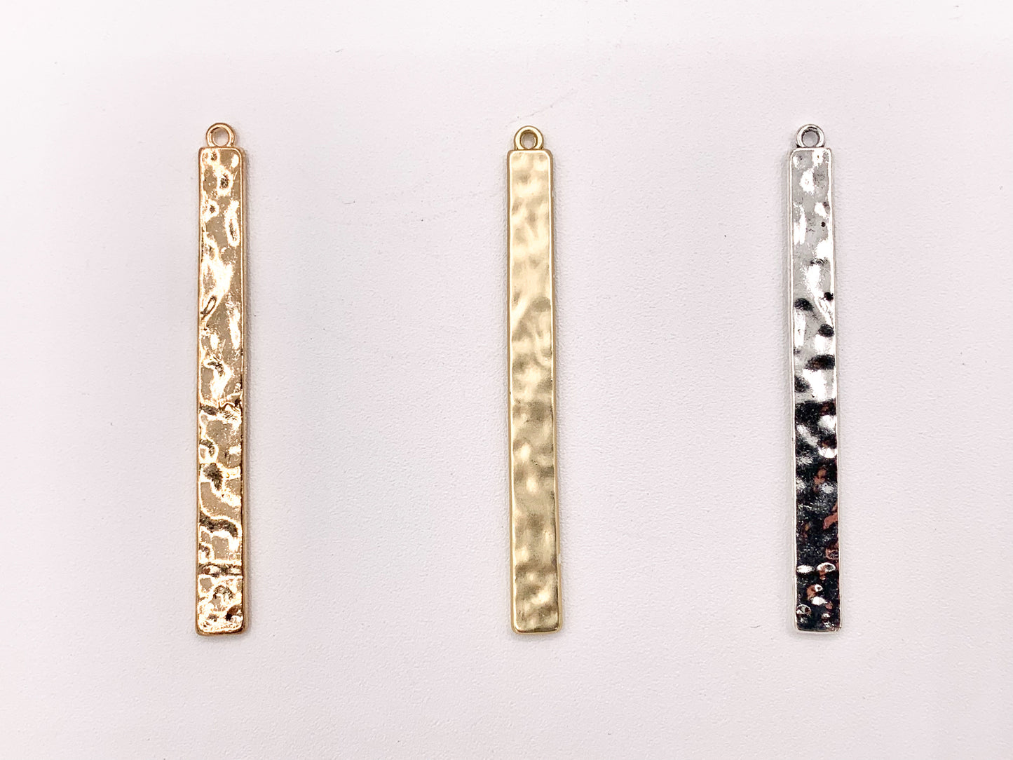 6x63mm/2.48 inches Pewter Hammered Bar Pendants Bulk Order in Light Gold, Gold, Matte Gold, Silver, Brass, Gunmetal and Copper