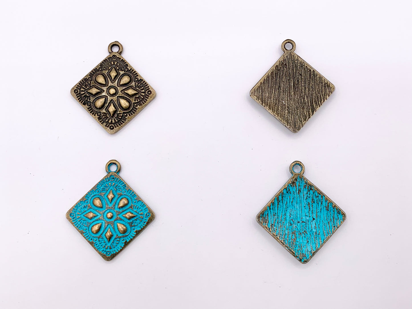 25mm Pewter Granny Square Pendants Cute Diamond Shape Charms in Gold, Silver, Bronze and Blue Patina Color 20 PCS